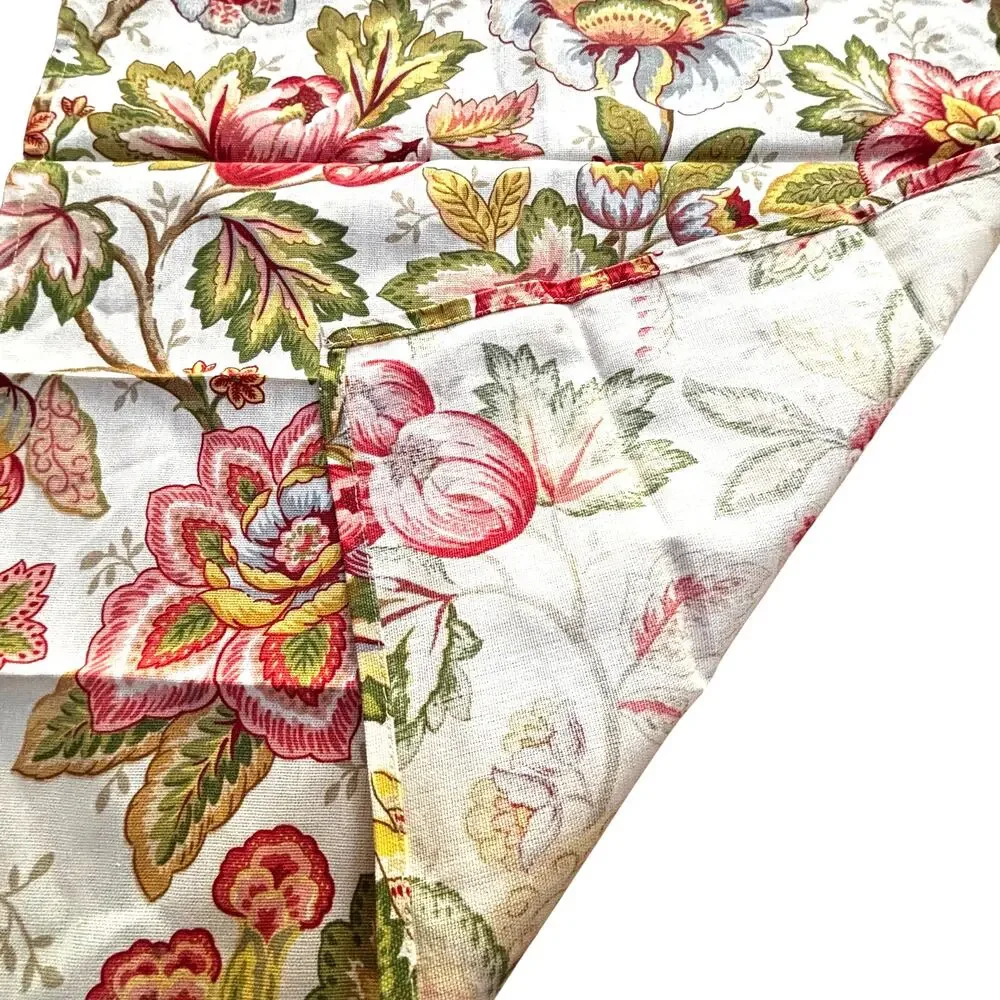 Set of 4 cotton cloth napkins Jacobean flowers colorful pink & green 20